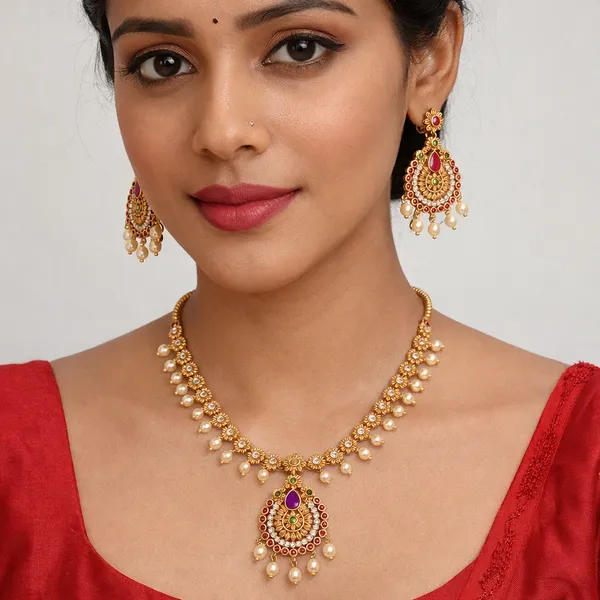 Ruby_Green_Beautiful_Antique_Pearl_Drop_Necklace_Set