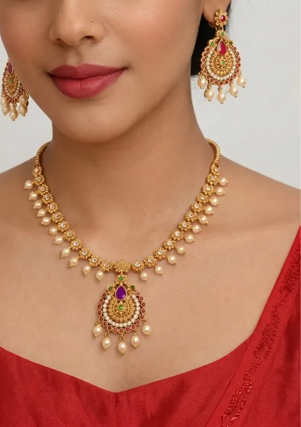 Ruby_Green_Beautiful_Antique_Pearl_Drop_Necklace_Set