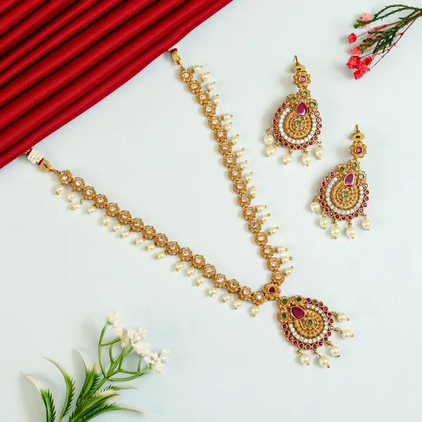 Ruby_Green_Beautiful_Antique_Pearl_Drop_Necklace_Set