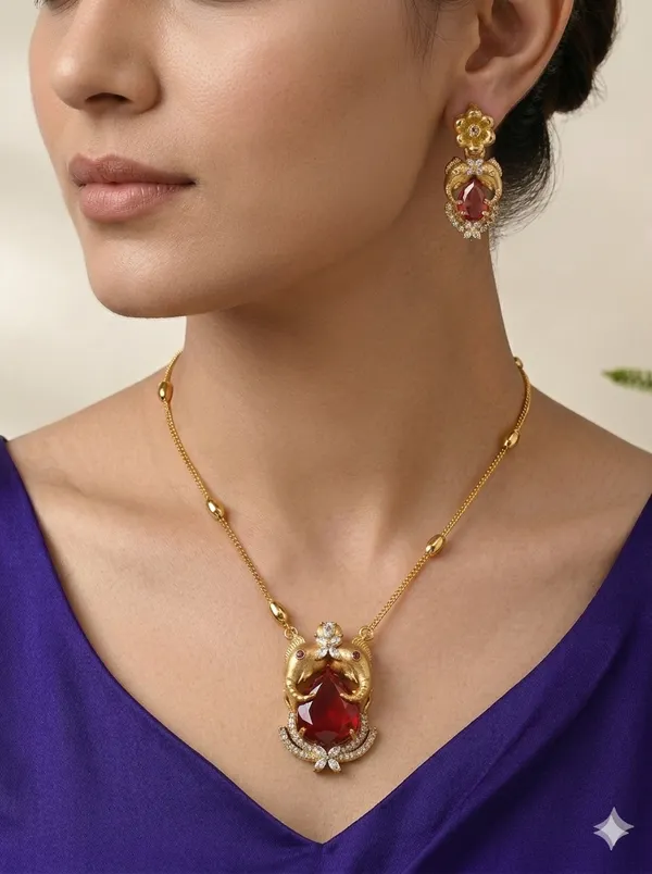 Royal_Elephant_Motif_Necklace_Set_–_Antique_Gold_Charm