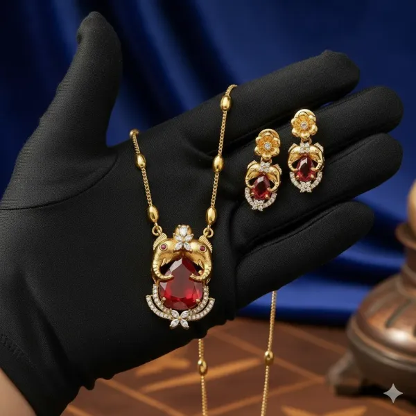 Royal_Elephant_Motif_Necklace_Set_–_Antique_Gold_Charm
