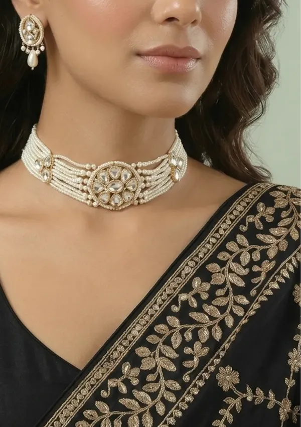 White_Stunning_Kundan_Mother_Pearl_Choker_Set_For_Women
