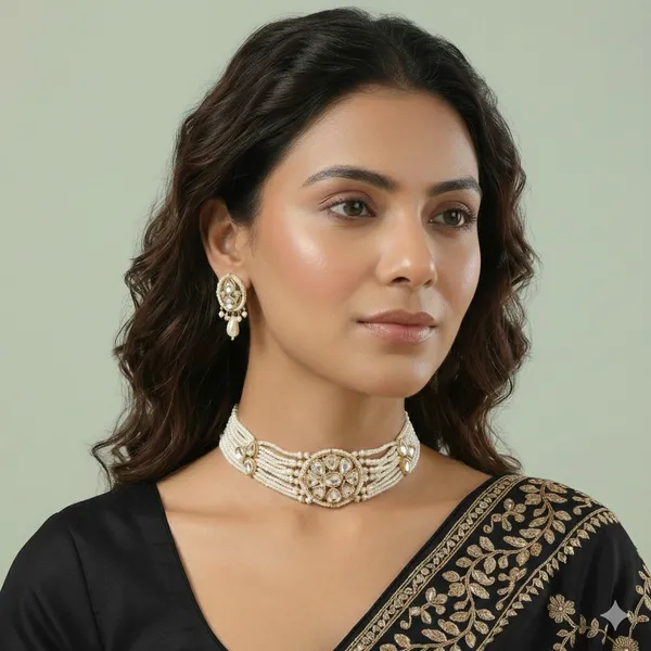 White_Stunning_Kundan_Mother_Pearl_Choker_Set_For_Women