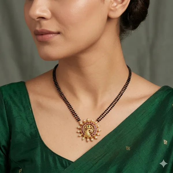 Ruby_Green_Antique_Flower_Shape_Mangalsutra
