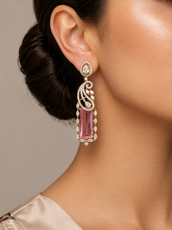 Pink_Premium_Quality_American_Diamond_Earring_Set_For_Women