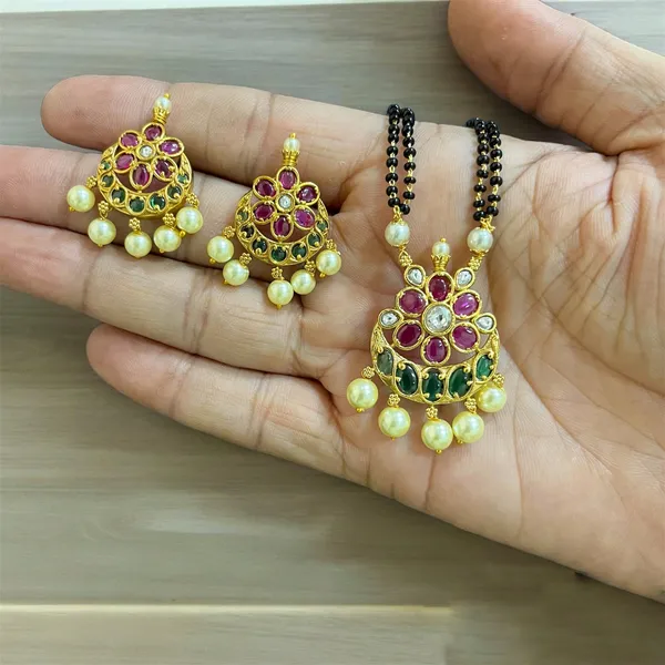 Ruby_Green_Dazzling_Flower_Gold_Plated_Mangalsutra_Set_For_Women