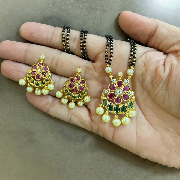 Ruby_Green_Dazzling_Flower_Gold_Plated_Mangalsutra_Set_For_Women