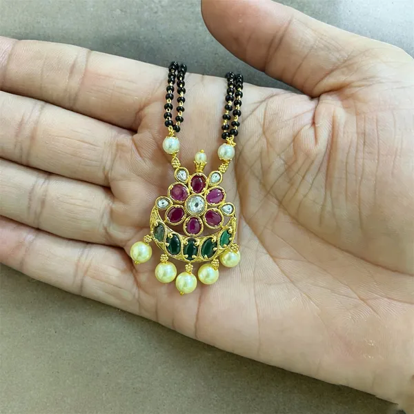 Ruby_Green_Dazzling_Flower_Gold_Plated_Mangalsutra_Set_For_Women