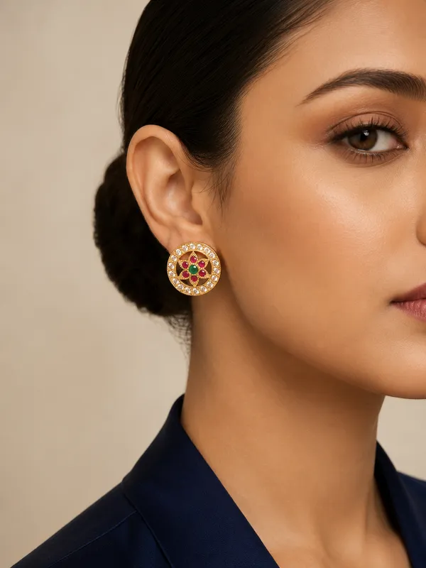 Ruby_Green_Brass_Premium_Studs_For_Women