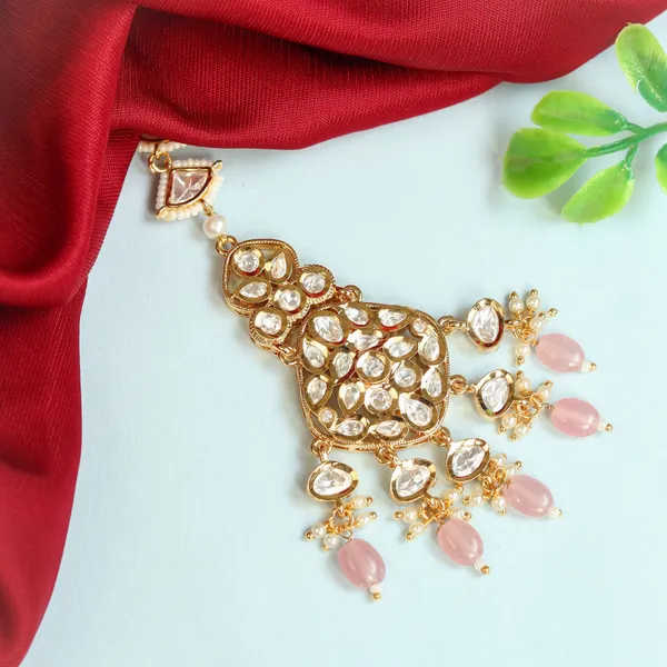 Pink_White_Stunning_Gold_Plated_Pink_White_Kundan_Tikka