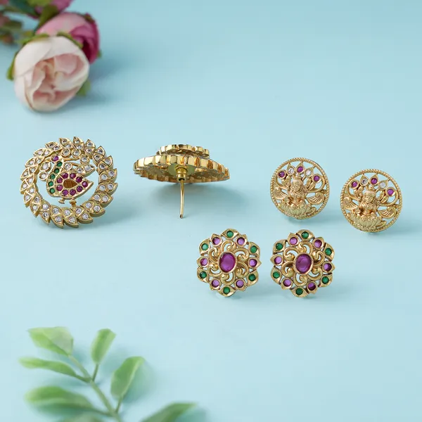 Changeble_Stone_Gold_Plated_Studs