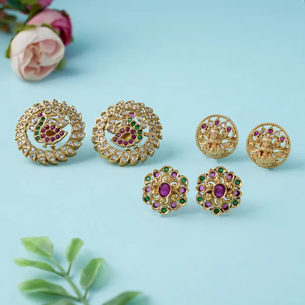 Changeble_Stone_Gold_Plated_Studs