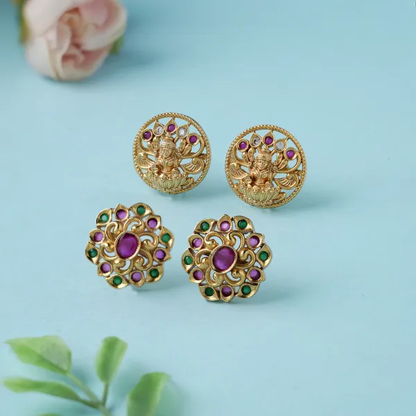 Changeble_Stone_Gold_Plated_Studs