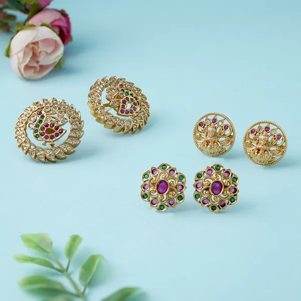 Changeble_Stone_Gold_Plated_Studs