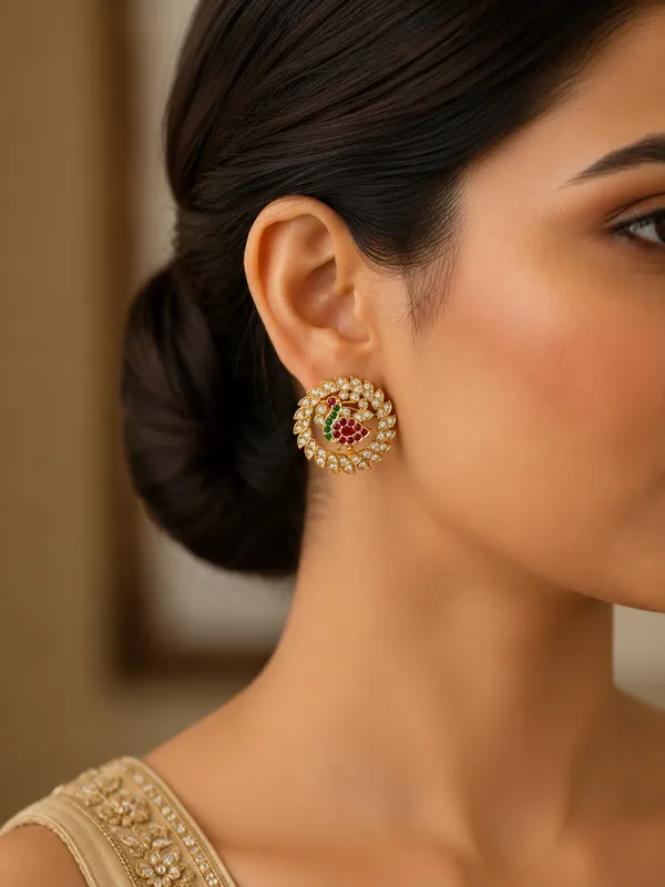 Changeble_Stone_Gold_Plated_Studs