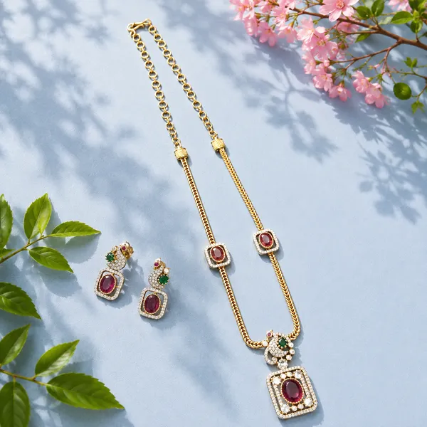 Ruby_Green_Blossom_Pendant_Set
