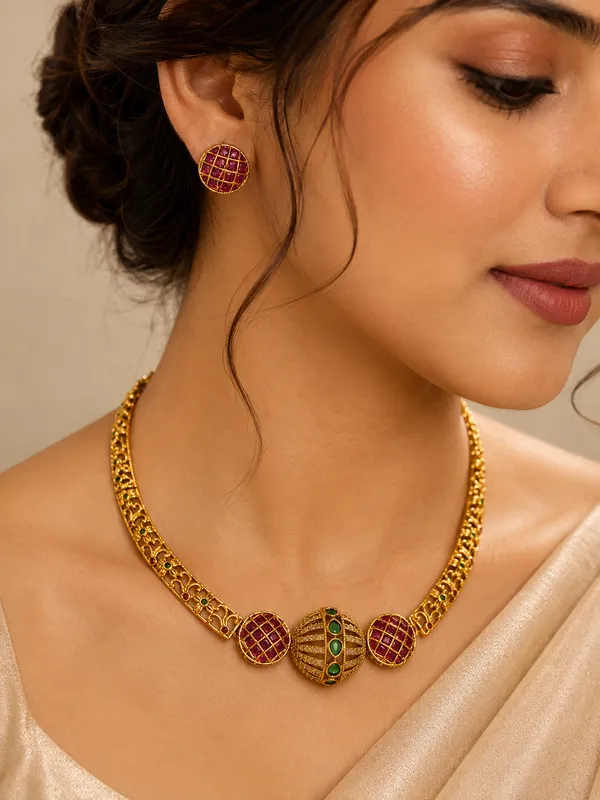 Ruby_Green_Antique_Choker_Set