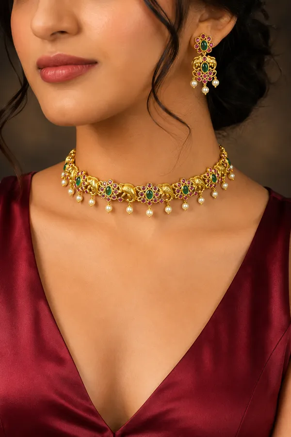 Full_Green_Ruby_Gold_Plated_Choker_Set