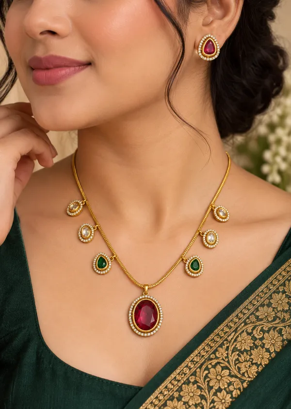 Ziya_Ruby_Drop_Necklace_Set