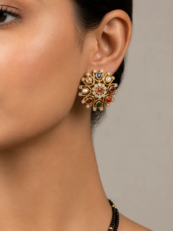 Navratna_Elegant_Chakra_Gold_Plated_Studs