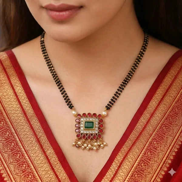 Ruby_Green_Antique_Square_Shape_Mangalsutra