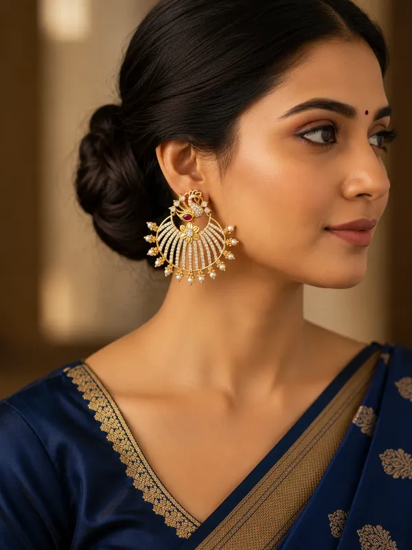 Ruby_Antique_Peacock_Cz_Stone_Chandbali_Earrings
