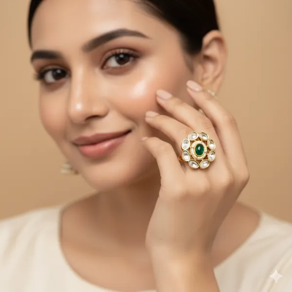 Green_Elegant_Green_Gold_Plated_Kundan_Ring