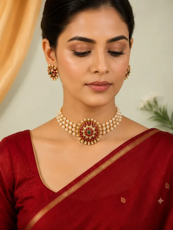 Ruby_Green_Antique_Round_Pendant_Choker_Set
