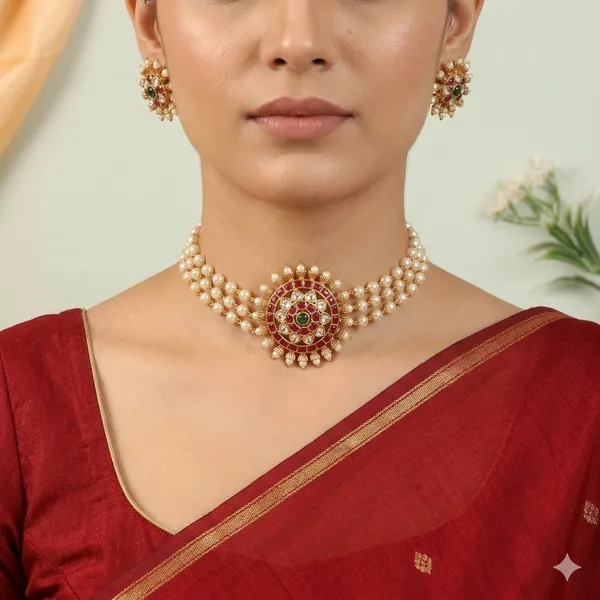 Ruby_Green_Antique_Round_Pendant_Choker_Set
