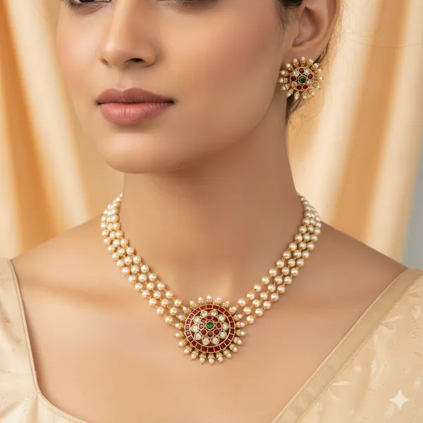Ruby_Green_Antique_Round_Pendant_Choker_Set