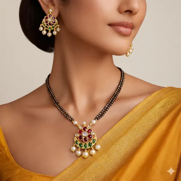 Ruby_Green_Dazzling_Flower_Gold_Plated_Mangalsutra_Set_For_Women