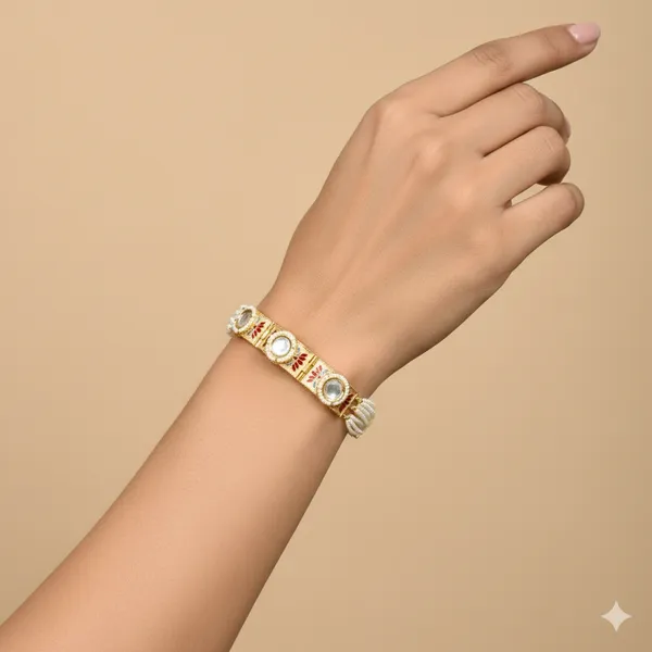 White_Traditional_Meenakari_Gold_Plated_Kundan_Bracelet