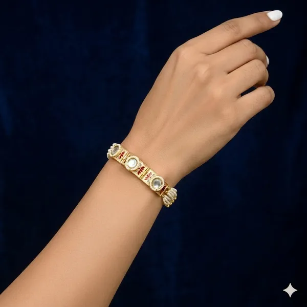 White_Traditional_Meenakari_Gold_Plated_Kundan_Bracelet