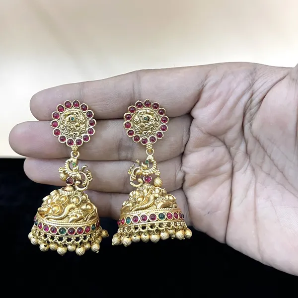 Ruby_Green_Antique_Dazzling_Gold_Plated_Jhumka