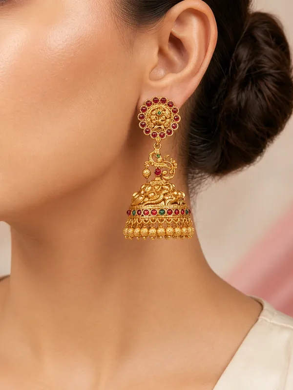 Ruby_Green_Antique_Dazzling_Gold_Plated_Jhumka