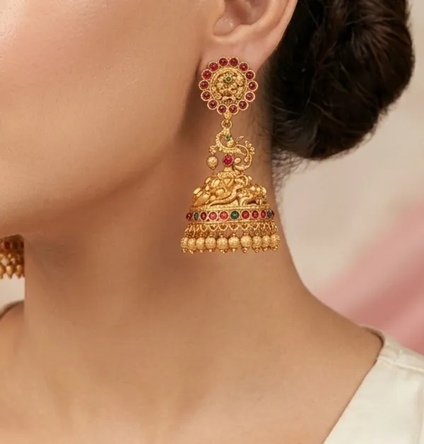 Ruby_Green_Antique_Dazzling_Gold_Plated_Jhumka