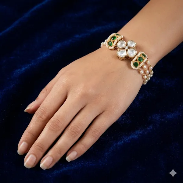 Green_White_Kundan_Green_Pearl_Chain_Bracelet