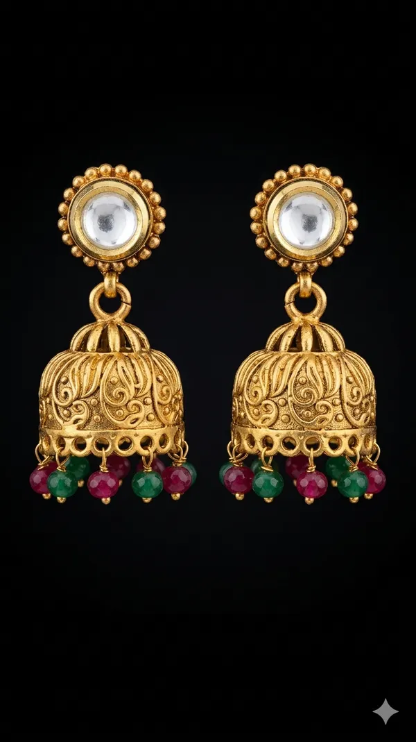 Kundan_ruby_red__green_Jhumka_Earrings