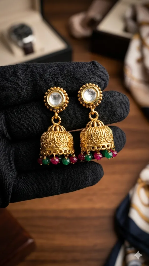 Kundan_ruby_red__green_Jhumka_Earrings