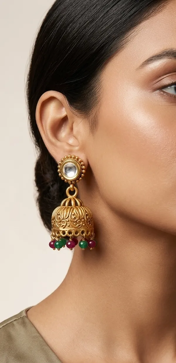Kundan_ruby_red__green_Jhumka_Earrings