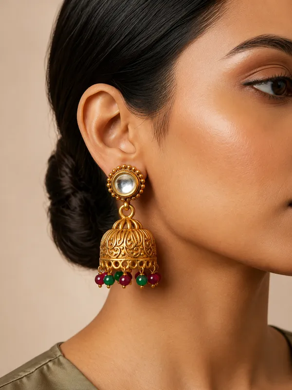 Kundan_ruby_red__green_Jhumka_Earrings