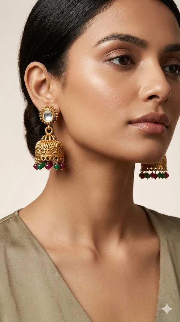 Kundan_ruby_red__green_Jhumka_Earrings