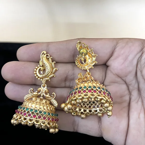 Ruby_Green_Antique_Peacock_shape_Jhumka