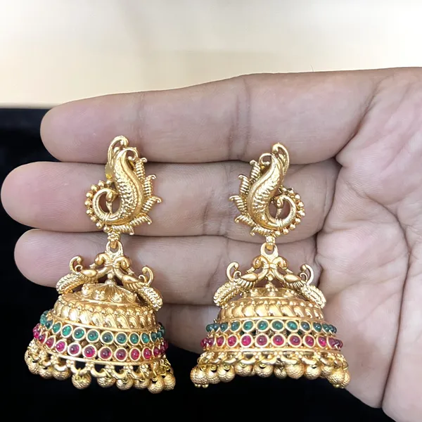Ruby_Green_Antique_Peacock_shape_Jhumka