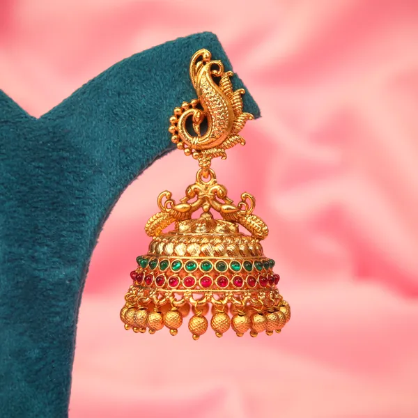 Ruby_Green_Antique_Peacock_shape_Jhumka