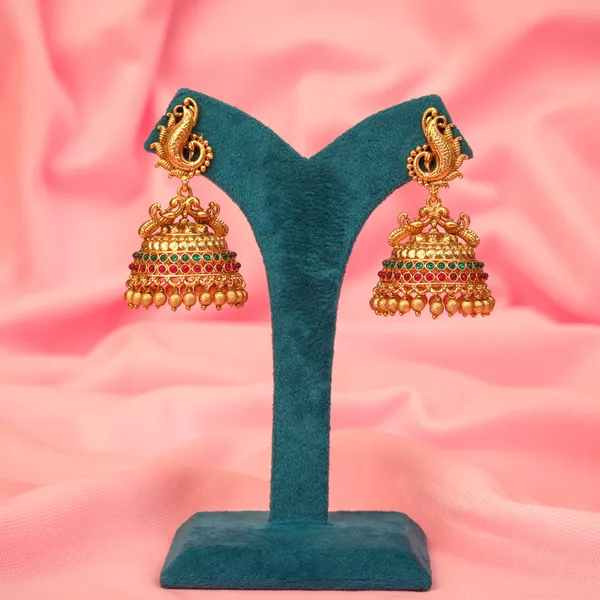 Ruby_Green_Antique_Peacock_shape_Jhumka