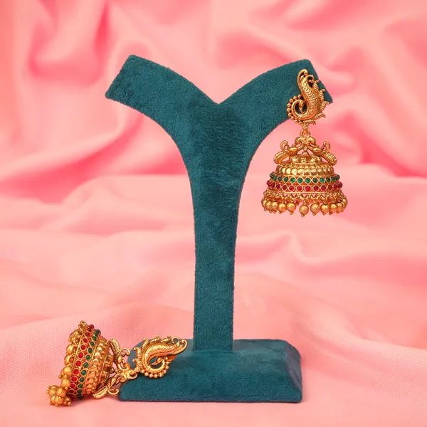 Ruby_Green_Antique_Peacock_shape_Jhumka