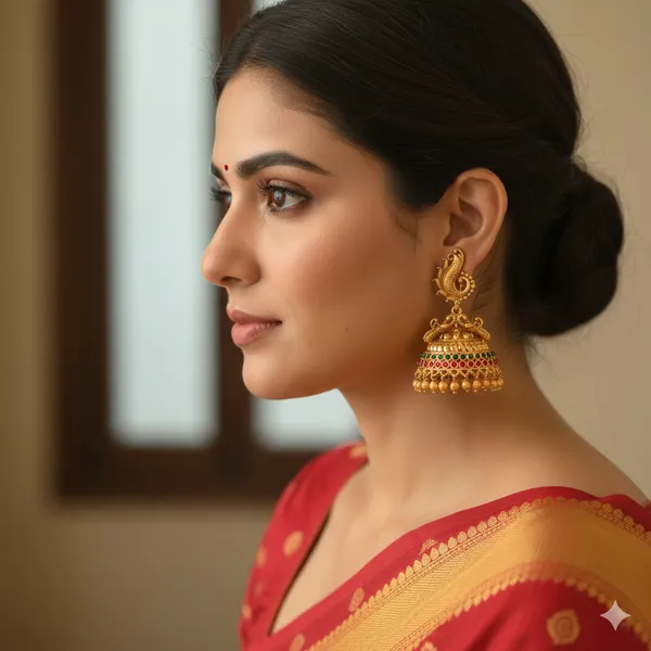 Ruby_Green_Antique_Peacock_shape_Jhumka