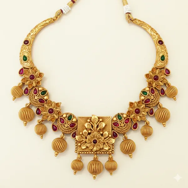 Rajwada_Floral_Antique_Gold_Necklace_Set