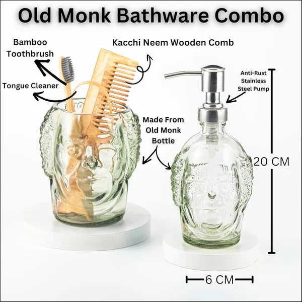 Pack_Of_5_Old_Monk_Soap_Dispenser_With_Toothbrush_Holder_Bathware_Shelves_With_Bamboo_Toothbrush,_Tongue_Cleaner_&_Kacchi_Neem_Wooden_Comb,_Soap_Dispenser,_Toothbrush_Holder